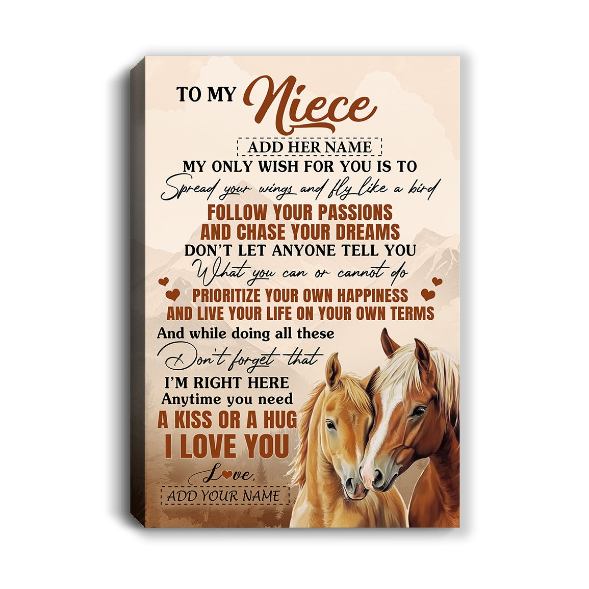 Personalized To My Niece Gifts Canvas From Aunt Uncle Horse My Only Wish For You Niece Birthday Gifts Graduation Christmas Customized Custom Wall Art Framed Canvas | siriusteestore