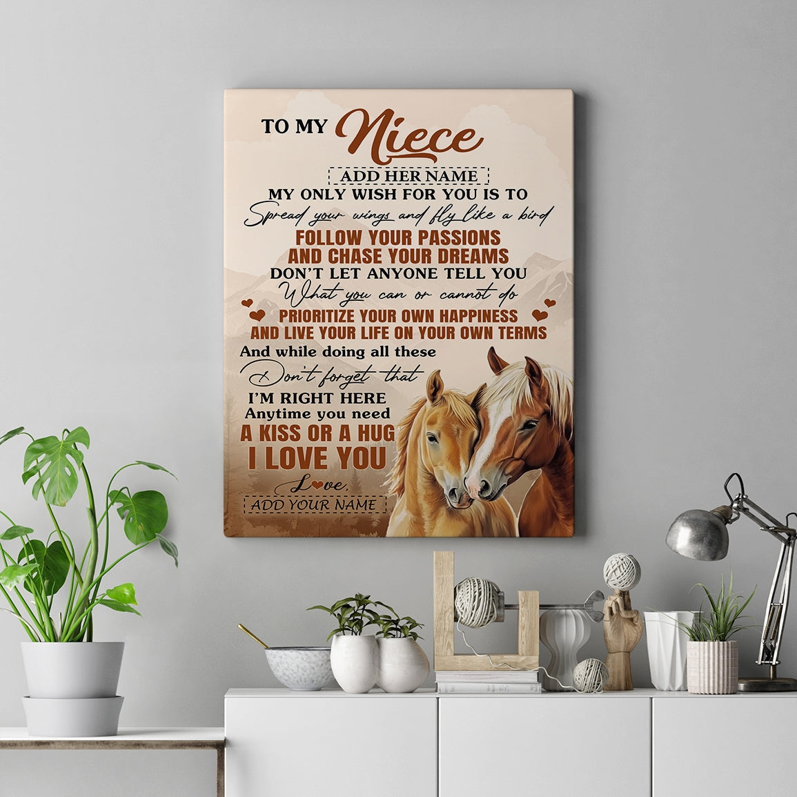 Personalized To My Niece Gifts Canvas From Aunt Uncle Horse My Only Wish For You Niece Birthday Gifts Graduation Christmas Customized Custom Wall Art Framed Canvas | siriusteestore