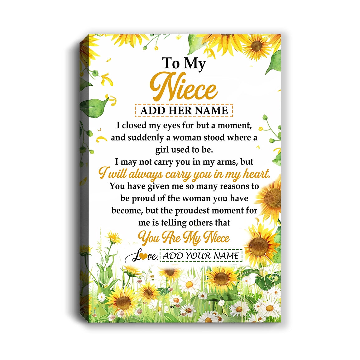 Personalized To My Niece Gifts Canvas From Aunt Uncle I Closed My Eyes Sunflower Best Niece Birthday Gifts Graduation Christmas Custom Custom Art Print Framed Canvas | siriusteestore