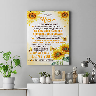 Personalized To My Niece Gifts Canvas From Aunt Uncle Sunflower My Only Wish For You Niece Birthday Gifts Graduation Christmas Custom Wall Art Framed Canvas | siriusteestore