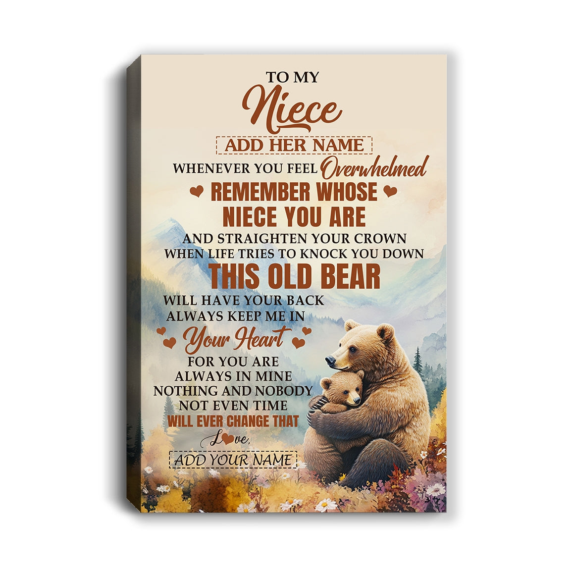 Personalized To My Niece Gifts Canvas From Aunt Uncle Whenever Bear Unique Birthday Gifts For Niece Graduation Christmas Custom Wall Art Print Framed Canvas | siriusteestore