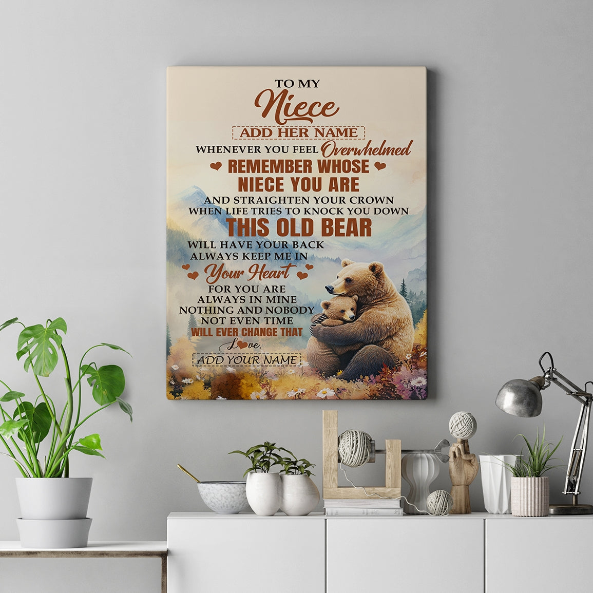 Personalized To My Niece Gifts Canvas From Aunt Uncle Whenever Bear Unique Birthday Gifts For Niece Graduation Christmas Custom Wall Art Print Framed Canvas | siriusteestore