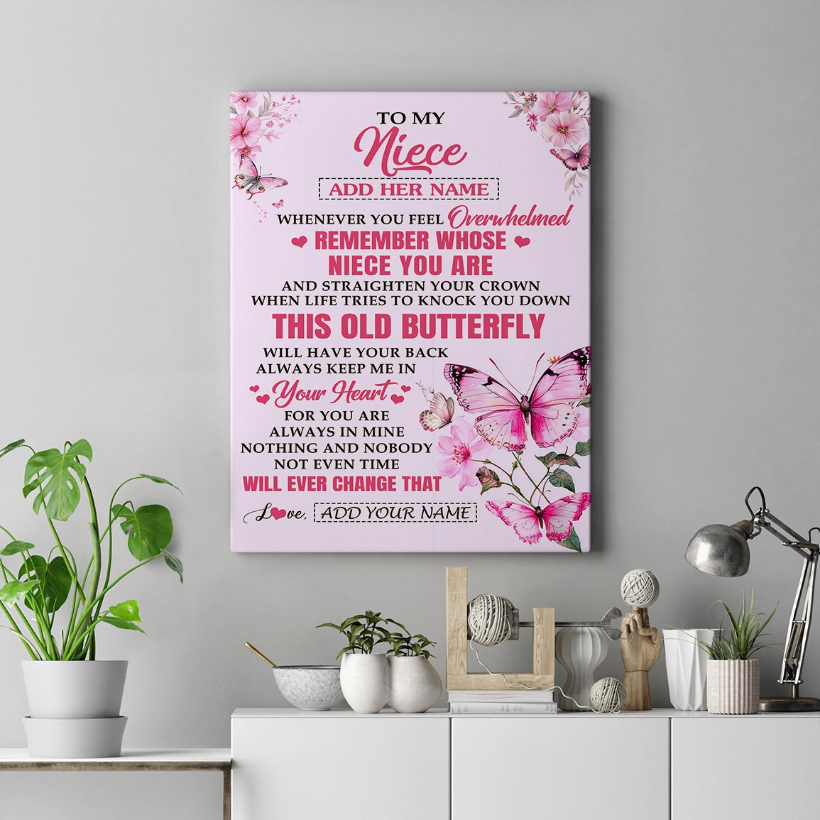 Personalized To My Niece Gifts Canvas From Aunt Uncle Whenever Butterfly Unique Birthday Gifts For Niece Graduation Christmas Custom Wall Art Print Framed Canvas | siriusteestore