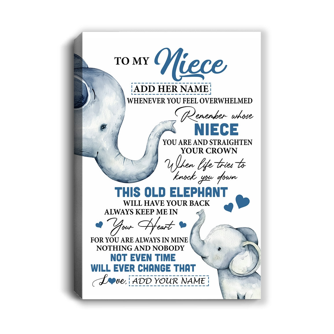 Personalized To My Niece Gifts Canvas From Aunt Uncle Whenever Elephant Unique Birthday Gifts For Niece Graduation Christmas Custom Custom Art Print Framed Canvas | siriusteestore