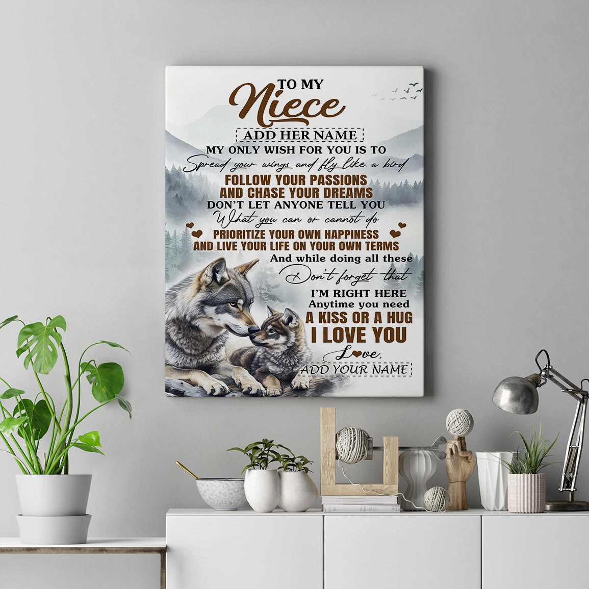 Personalized To My Niece Gifts Canvas From Aunt Uncle Wolf My Only Wish For You Niece Birthday Gifts Graduation Christmas Customized Wall Art Framed Canvas | siriusteestore
