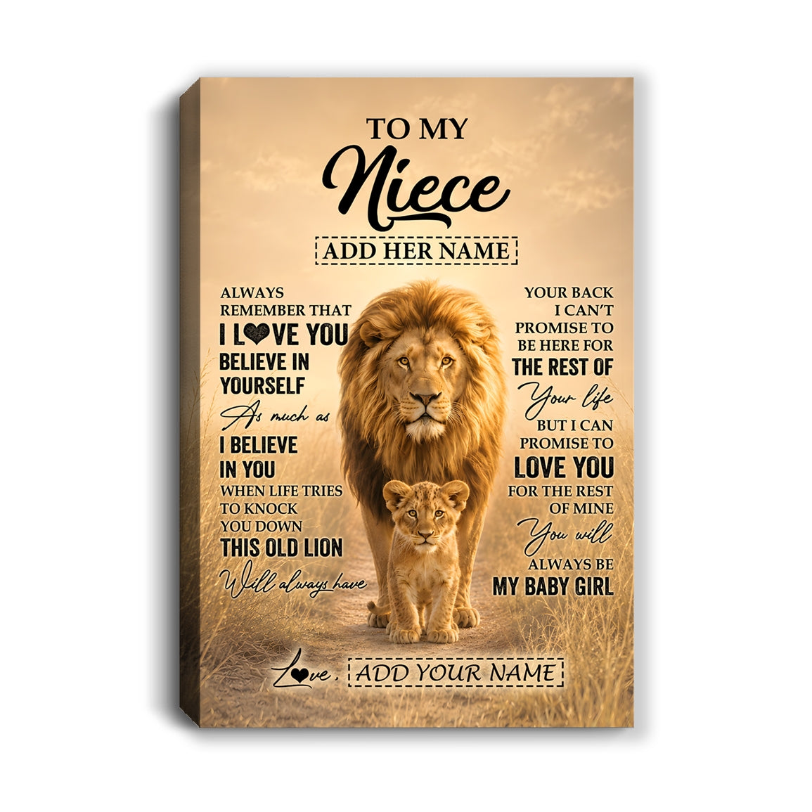 Personalized To My Niece Gifts Canvas From Uncle Always Remember Lion Gifts For Niece Birthday Graduation Christmas Custom Wall Art Framed Canvas | siriusteestore