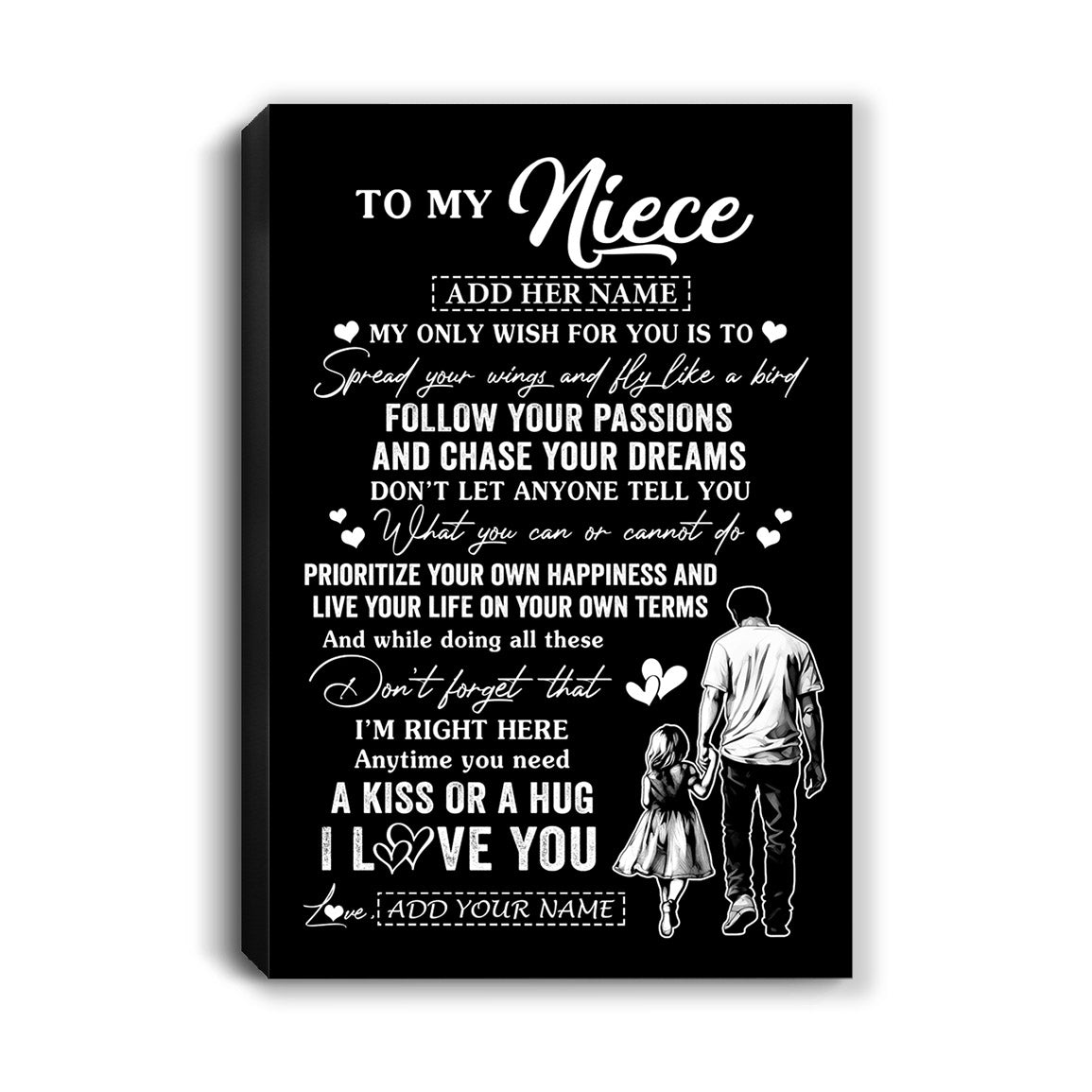 Personalized To My Niece Gifts Canvas From Uncle My Only Wish For You Niece Birthday Gifts Graduation Christmas Custom Wall Art Print Framed Canvas | siriusteestore