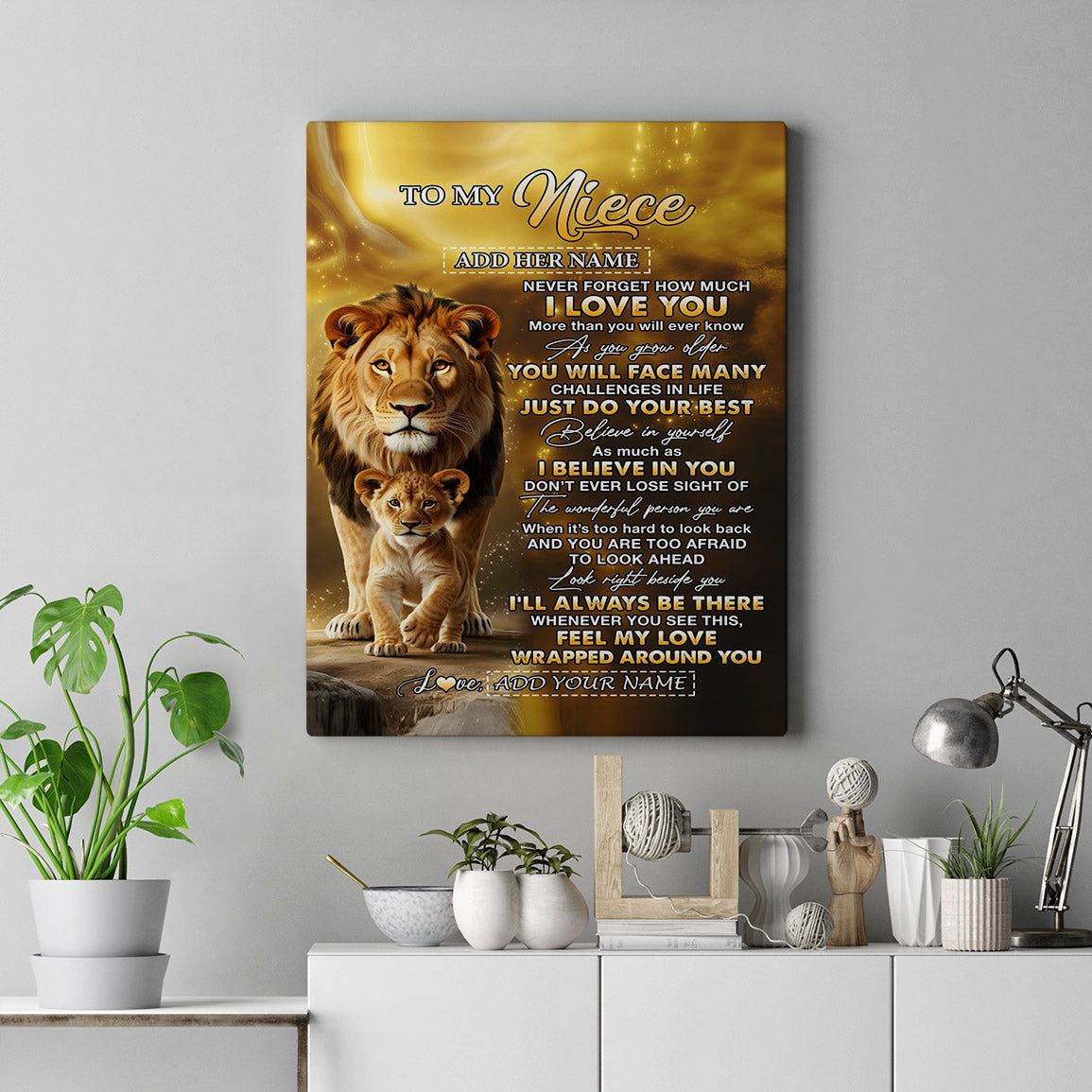 Personalized To My Niece Gifts Canvas From Uncle Never Forget How Much I Love You Lion Niece Birthday Gifts Graduation Christmas Custom Wall Art Framed Canvas | siriusteestore
