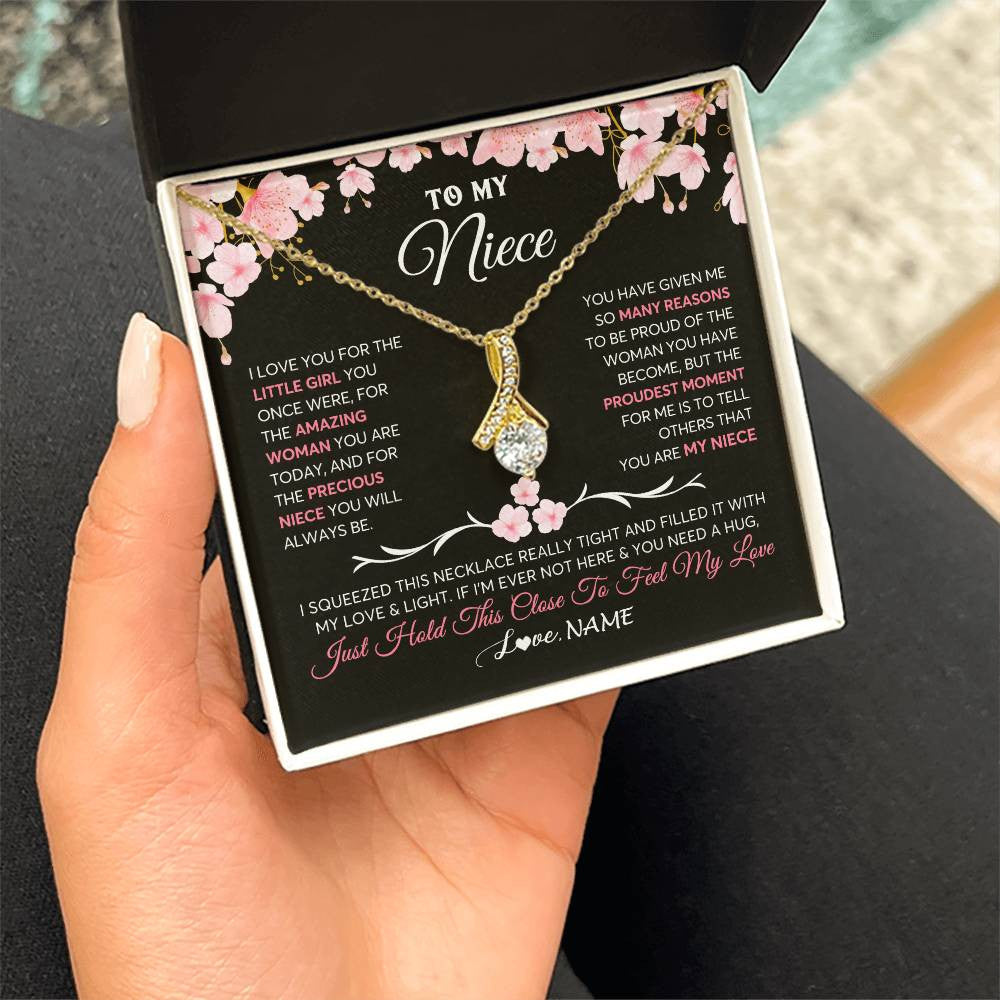 Alluring Beauty Necklace 18K Yellow Gold Finish | 2 | Personalized To My Niece Gifts Ecklace From Aunt Uncle Love Precious Niece Jewelry Birthday Graduation Christmas Customized Gift Box Message Card | siriusteestore