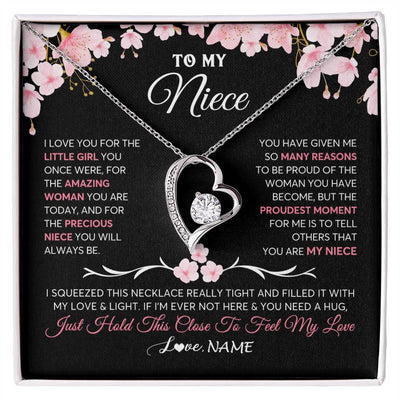 Forever Love Necklace 14K White Gold Finish | 1 | Personalized To My Niece Gifts Ecklace From Aunt Uncle Love Precious Niece Jewelry Birthday Graduation Christmas Customized Gift Box Message Card | siriusteestore