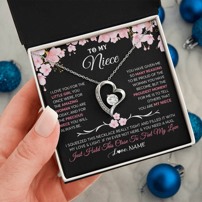 Forever Love Necklace 14K White Gold Finish | 2 | Personalized To My Niece Gifts Ecklace From Aunt Uncle Love Precious Niece Jewelry Birthday Graduation Christmas Customized Gift Box Message Card | siriusteestore