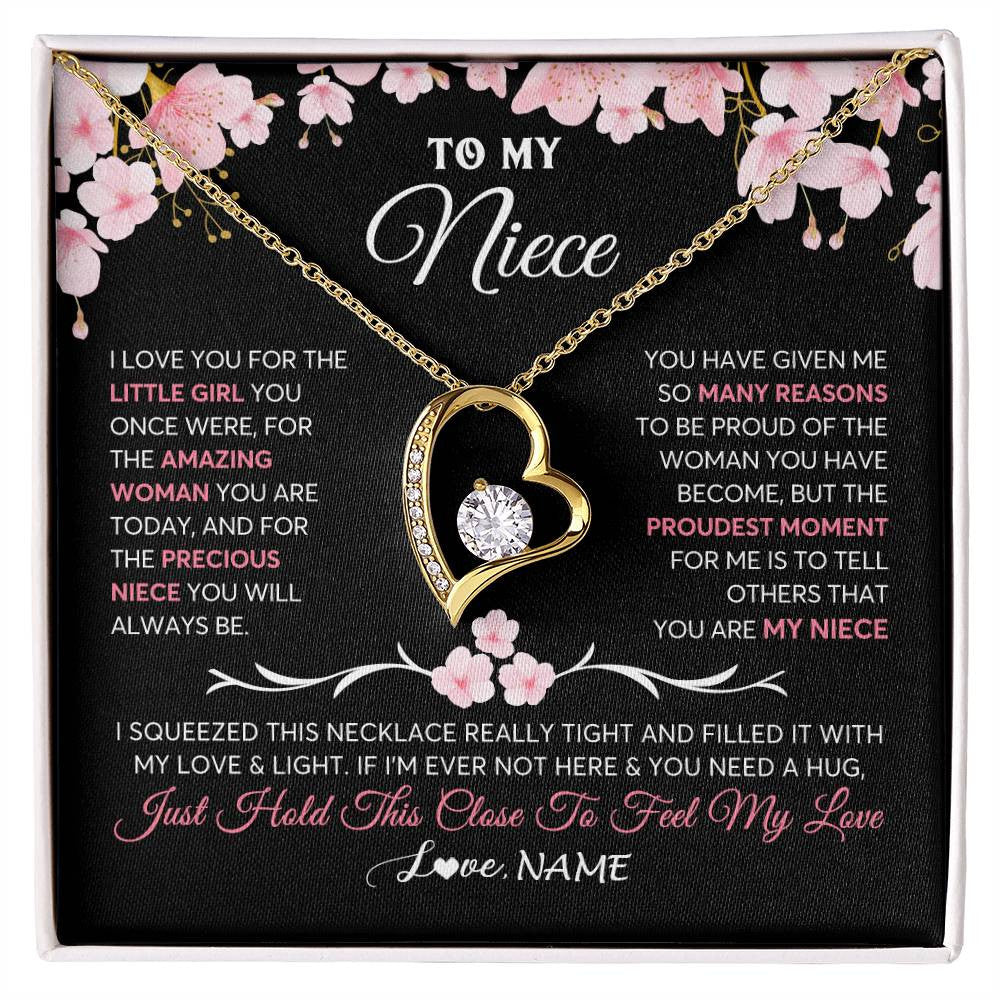 Forever Love Necklace 18K Yellow Gold Finish | 1 | Personalized To My Niece Gifts Ecklace From Aunt Uncle Love Precious Niece Jewelry Birthday Graduation Christmas Customized Gift Box Message Card | siriusteestore