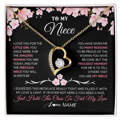 Forever Love Necklace 18K Yellow Gold Finish | 1 | Personalized To My Niece Gifts Ecklace From Aunt Uncle Love Precious Niece Jewelry Birthday Graduation Christmas Customized Gift Box Message Card | siriusteestore
