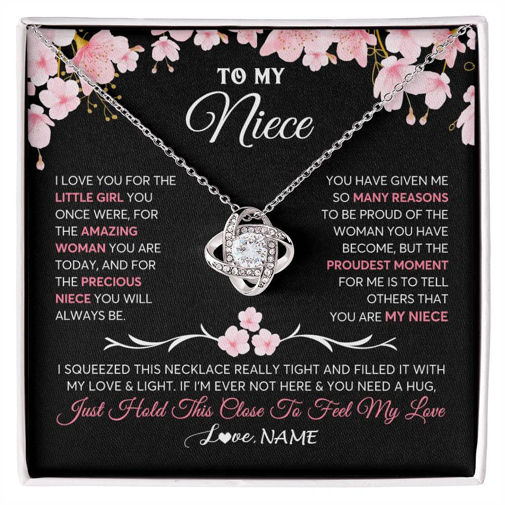 Love Knot Necklace 14K White Gold Finish | 1 | Personalized To My Niece Gifts Ecklace From Aunt Uncle Love Precious Niece Jewelry Birthday Graduation Christmas Customized Gift Box Message Card | siriusteestore