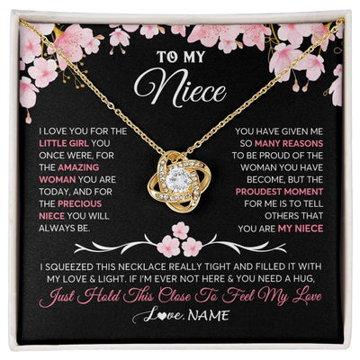 Love Knot Necklace 18K Yellow Gold Finish | 1 | Personalized To My Niece Gifts Ecklace From Aunt Uncle Love Precious Niece Jewelry Birthday Graduation Christmas Customized Gift Box Message Card | siriusteestore