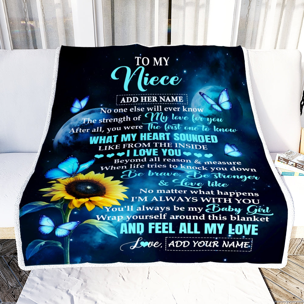 Personalized To My Niece Gifts From Aunt Auntie Blanket Bufterfly Sunflower My Love For You Niece Birthday Gift Graduation Christmas Custom Fleece Blanket | siriusteestore