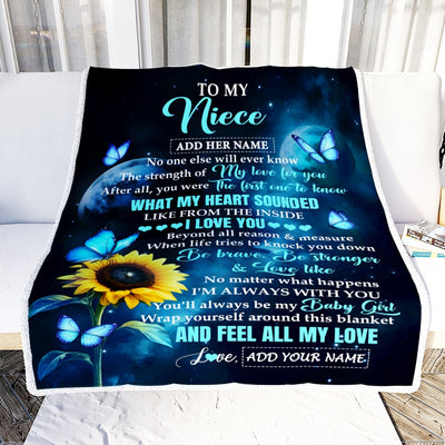 Personalized To My Niece Gifts From Aunt Auntie Blanket Bufterfly Sunflower My Love For You Niece Birthday Gift Graduation Christmas Custom Fleece Blanket | siriusteestore