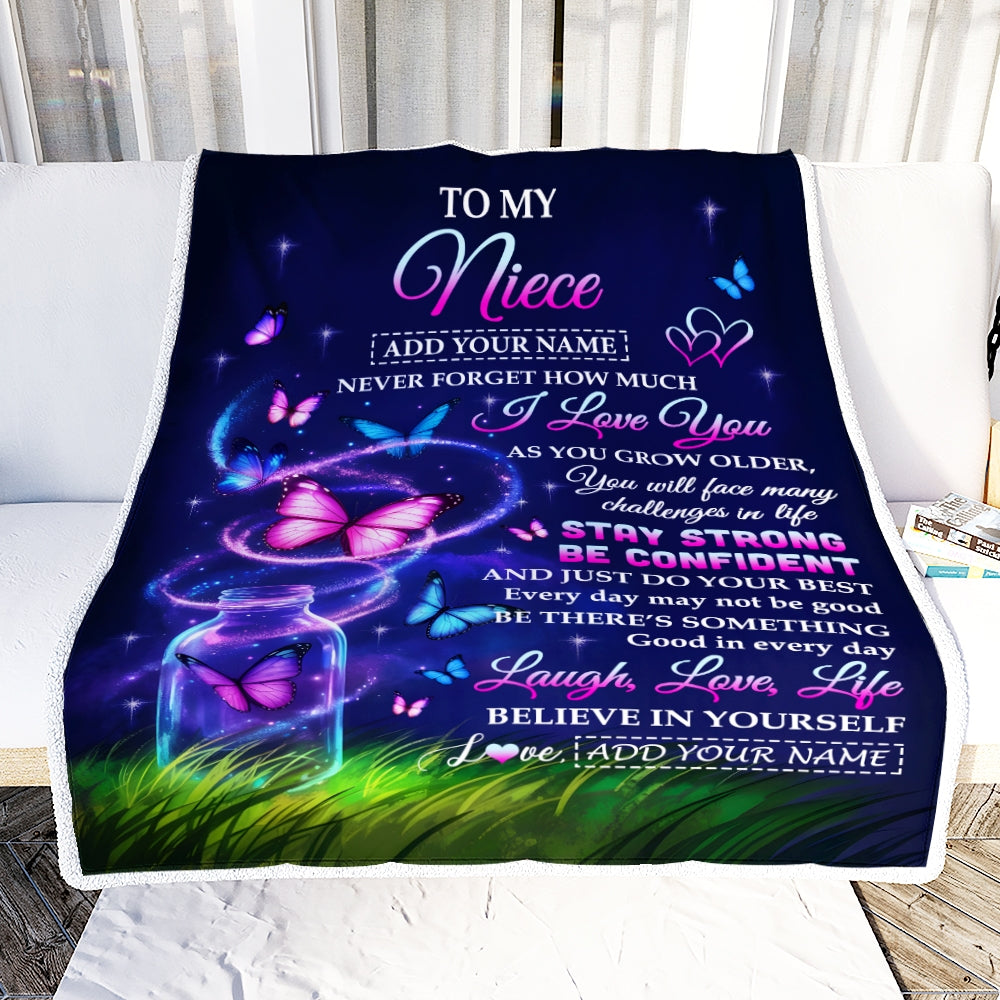 Personalized To My Niece Gifts From Aunt Auntie Blanket Butterfly I Love You Great Birthday Gifts For Niece Graduation Christmas Custom Fleece Throw Blanket | siriusteestore