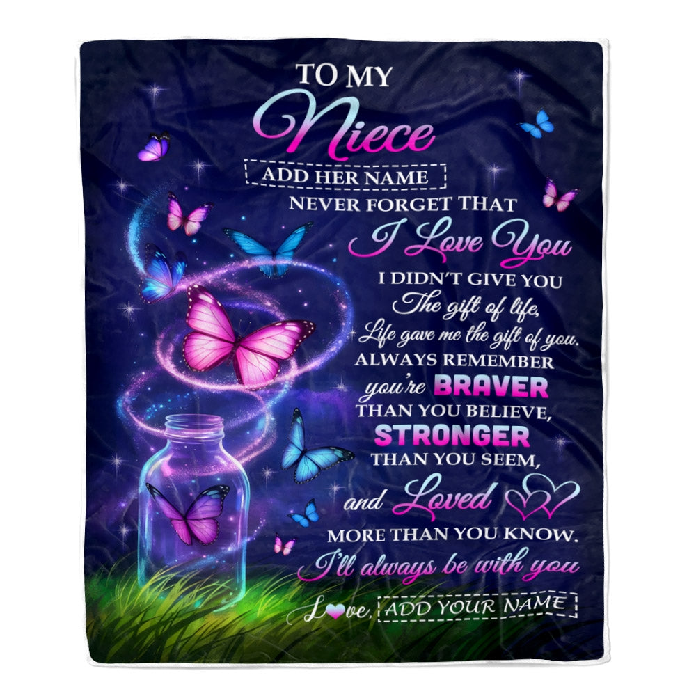 Personalized To My Niece Gifts From Aunt Auntie Blanket Butterfly Never Forget Birthday Presents Gifts For Niece Graduation Christmas Custom Fleece Throw Blanket | siriusteestore