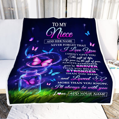 Personalized To My Niece Gifts From Aunt Auntie Blanket Butterfly Never Forget Birthday Presents Gifts For Niece Graduation Christmas Custom Fleece Throw Blanket | siriusteestore