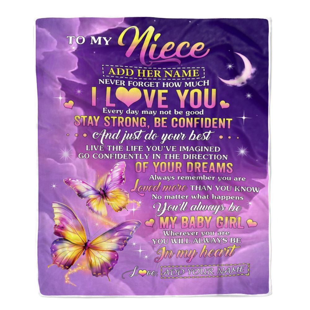 Personalized To My Niece Gifts From Aunt Auntie Blanket Butterfly Never Forget How Much I Love You Niece Birthday Gifts Christmas Customized Fleece Blanket | siriusteestore