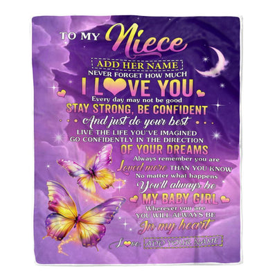 Personalized To My Niece Gifts From Aunt Auntie Blanket Butterfly Never Forget How Much I Love You Niece Birthday Gifts Christmas Customized Fleece Blanket | siriusteestore