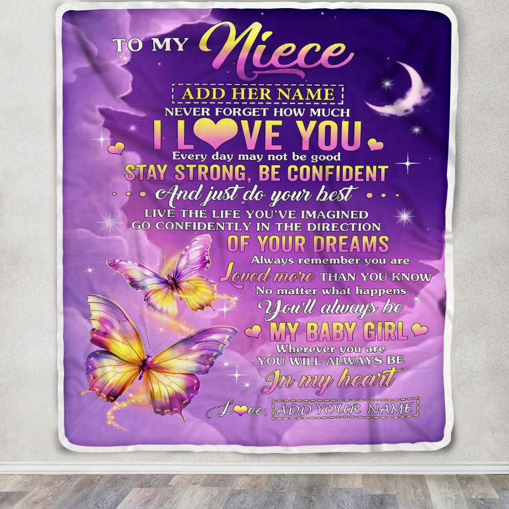 Personalized To My Niece Gifts From Aunt Auntie Blanket Butterfly Never Forget How Much I Love You Niece Birthday Gifts Christmas Customized Fleece Blanket | siriusteestore
