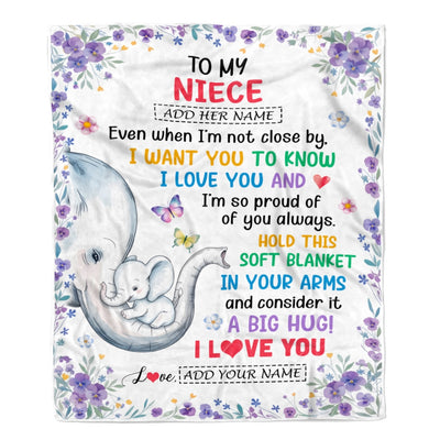Personalized To My Niece Gifts From Aunt Auntie Blanket Elephant Love You Niece Birthday Gift Valentines Graduation Christmas Custom Fleece Throw Blanket | siriusteestore