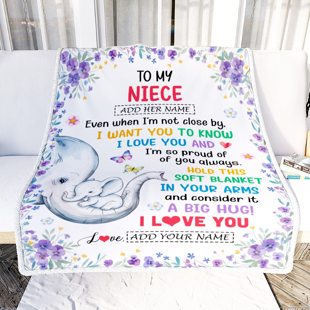 Personalized To My Niece Gifts From Aunt Auntie Blanket Elephant Love You Niece Birthday Gift Valentines Graduation Christmas Custom Fleece Throw Blanket | siriusteestore