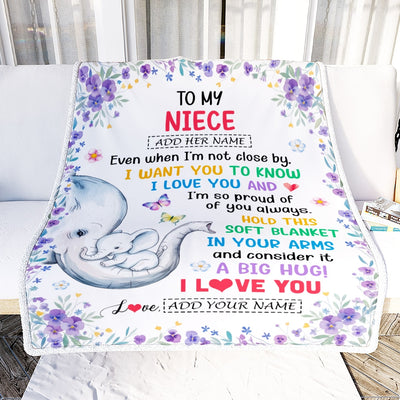 Personalized To My Niece Gifts From Aunt Auntie Blanket Elephant Love You Niece Birthday Gift Valentines Graduation Christmas Custom Fleece Throw Blanket | siriusteestore