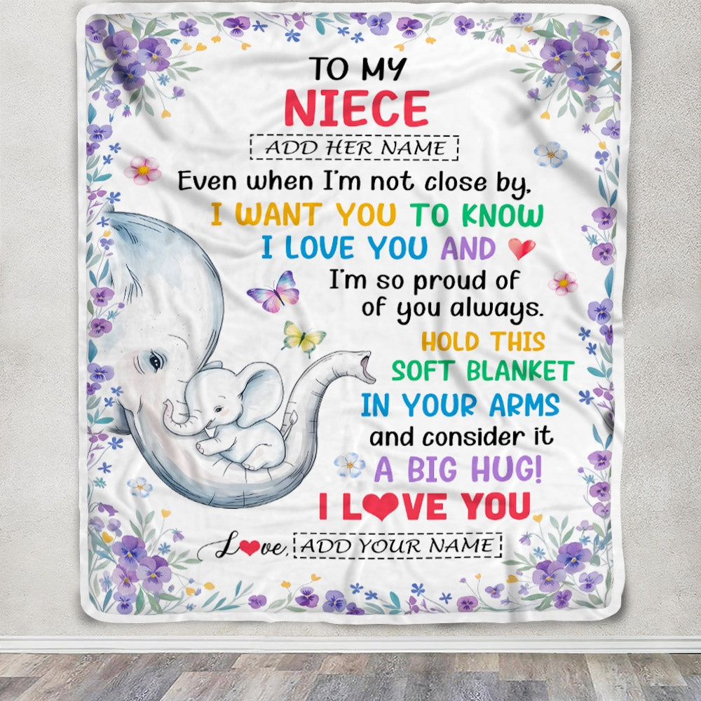 Personalized To My Niece Gifts From Aunt Auntie Blanket Elephant Love You Niece Birthday Gift Valentines Graduation Christmas Custom Fleece Throw Blanket | siriusteestore