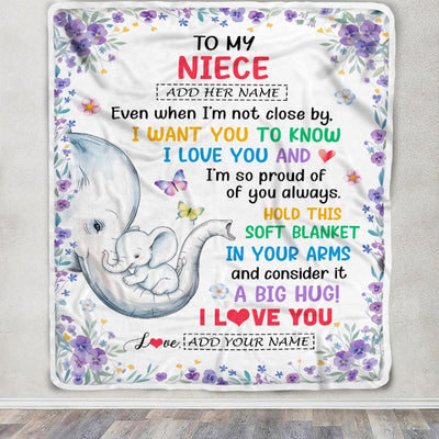 Personalized To My Niece Gifts From Aunt Auntie Blanket Elephant Love You Niece Birthday Gift Valentines Graduation Christmas Custom Fleece Throw Blanket | siriusteestore