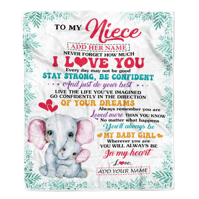 Personalized To My Niece Gifts From Aunt Auntie Blanket Elephant Never Forget How Much I Love You Niece Birthday Gifts Christmas Customized Fleece Blanket | siriusteestore