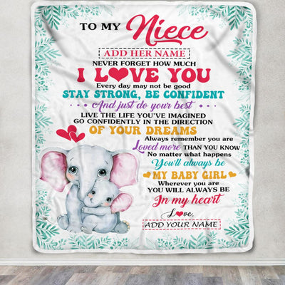 Personalized To My Niece Gifts From Aunt Auntie Blanket Elephant Never Forget How Much I Love You Niece Birthday Gifts Christmas Customized Fleece Blanket | siriusteestore