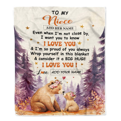 Personalized To My Niece Gifts From Aunt Auntie Blanket Kiss Bear I Love You Niece Birthday Gift Valentines Graduation Christmas Custom Fleece Throw Blanket | siriusteestore
