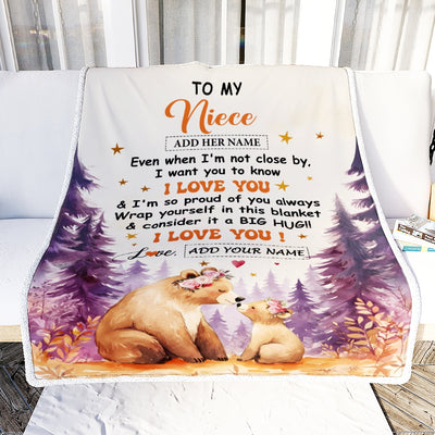 Personalized To My Niece Gifts From Aunt Auntie Blanket Kiss Bear I Love You Niece Birthday Gift Valentines Graduation Christmas Custom Fleece Throw Blanket | siriusteestore