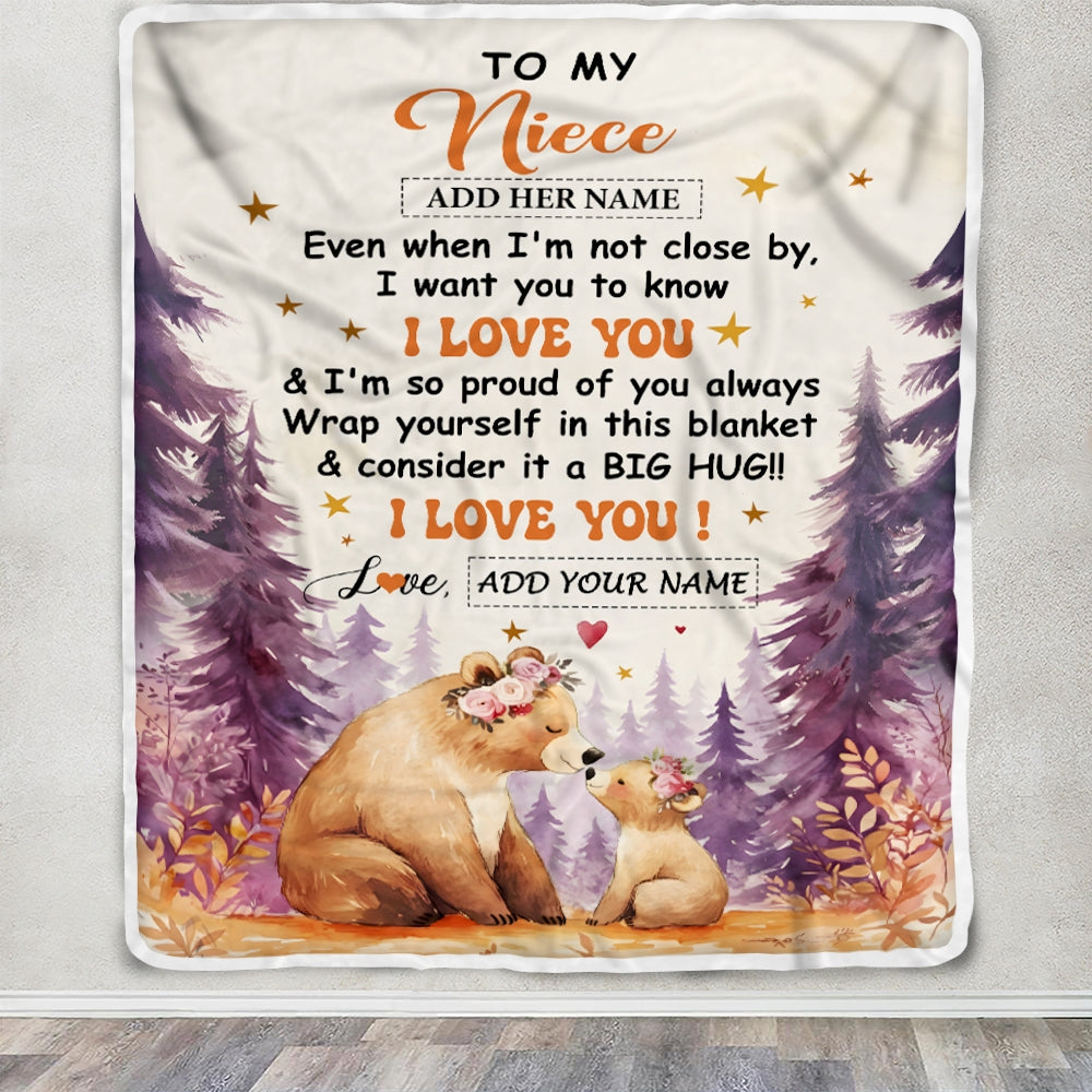Personalized To My Niece Gifts From Aunt Auntie Blanket Kiss Bear I Love You Niece Birthday Gift Valentines Graduation Christmas Custom Fleece Throw Blanket | siriusteestore