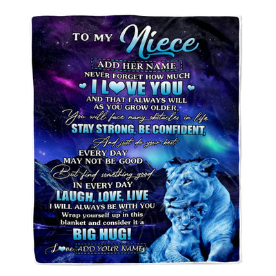 Personalized To My Niece Gifts From Aunt Auntie Blanket Laught Love Live Lion Great Niece Birthday Gifts Graduation Christmas Customized Fleece Throw Blanket | siriusteestore