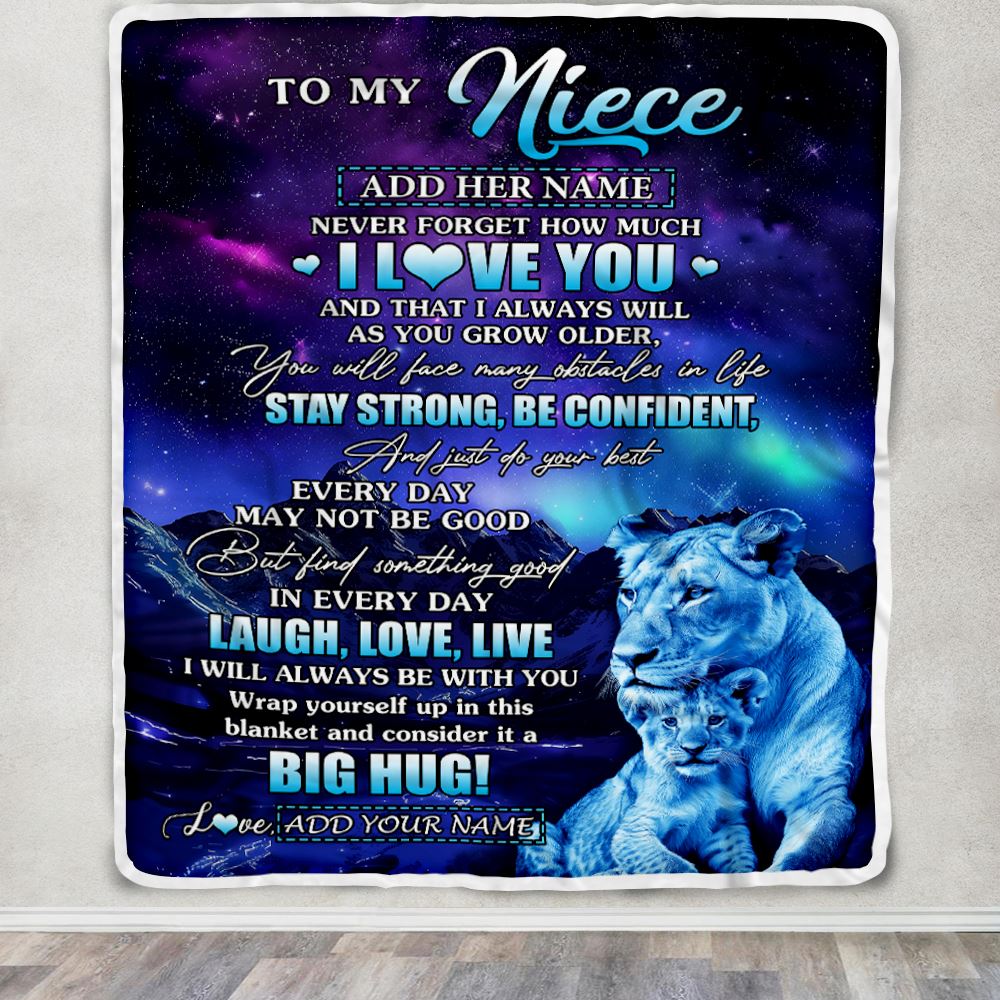 Personalized To My Niece Gifts From Aunt Auntie Blanket Laught Love Live Lion Great Niece Birthday Gifts Graduation Christmas Customized Fleece Throw Blanket | siriusteestore