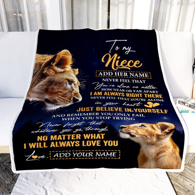 Personalized To My Niece Gifts From Aunt Auntie Blanket Lion Never Feel Alone Birthday Gifts Niece Graduation Valentines Christmas Custom Fleece Throw Blanket | siriusteestore