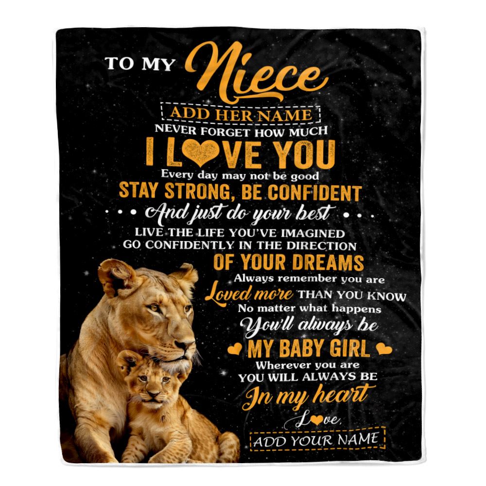 Personalized To My Niece Gifts From Aunt Auntie Blanket Lion Never Forget How Much I Love You Niece Birthday Gifts Graduation Christmas Fleece Blanket | siriusteestore