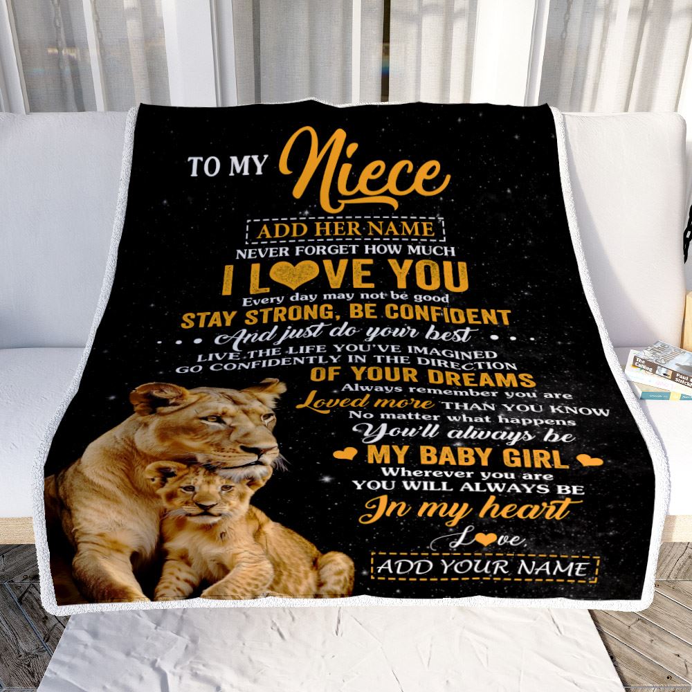 Personalized To My Niece Gifts From Aunt Auntie Blanket Lion Never Forget How Much I Love You Niece Birthday Gifts Graduation Christmas Fleece Blanket | siriusteestore