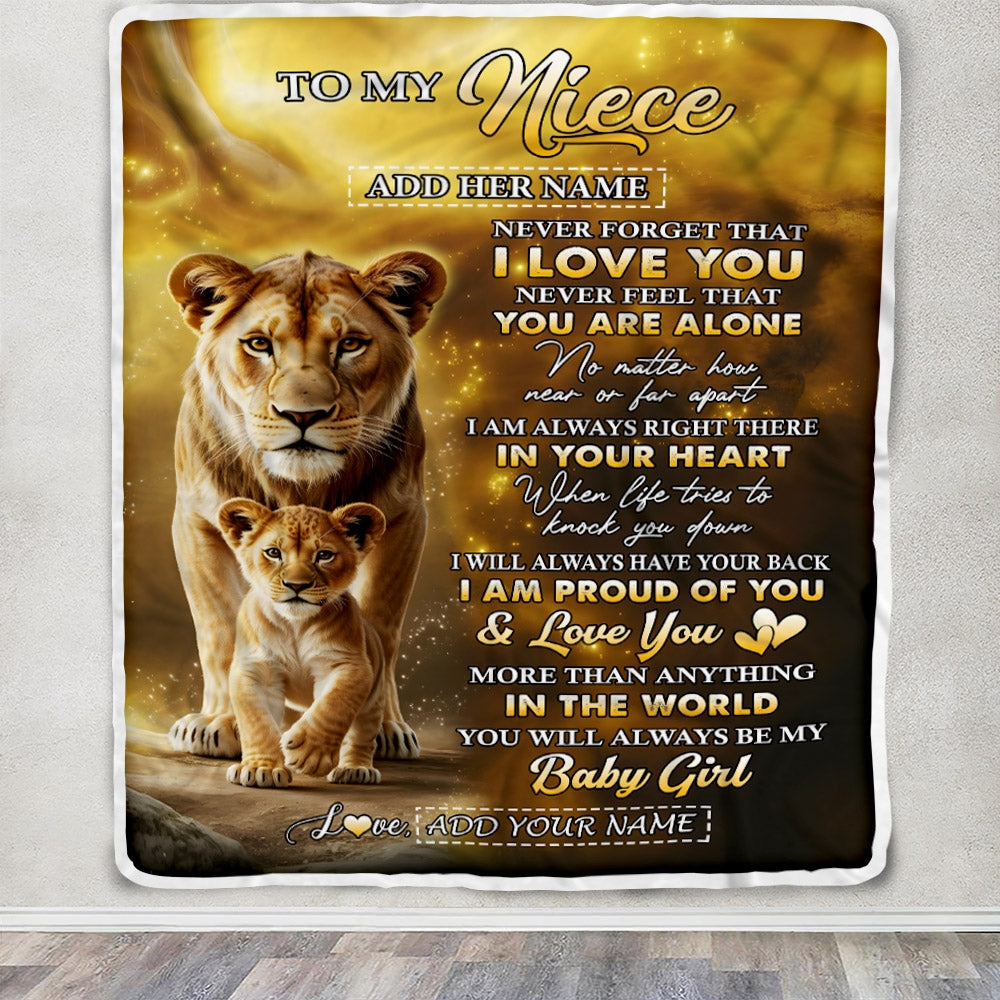 Personalized To My Niece Gifts From Aunt Auntie Blanket Never Forget That I Love You Lion Niece Birthday Gifts Graduation Christmas Customized Fleece Blanket | siriusteestore