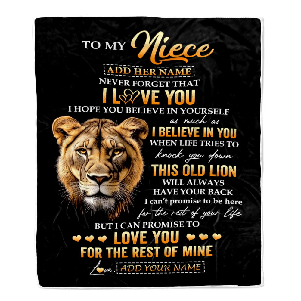 Personalized To My Niece Gifts From Aunt Auntie Blanket Old Lion Love You Niece Birthday Gifts Graduation Christmas Customized Fleece Throw Blanket | siriusteestore