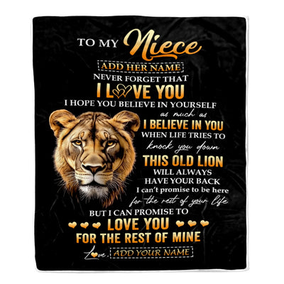 Personalized To My Niece Gifts From Aunt Auntie Blanket Old Lion Love You Niece Birthday Gifts Graduation Christmas Customized Fleece Throw Blanket | siriusteestore