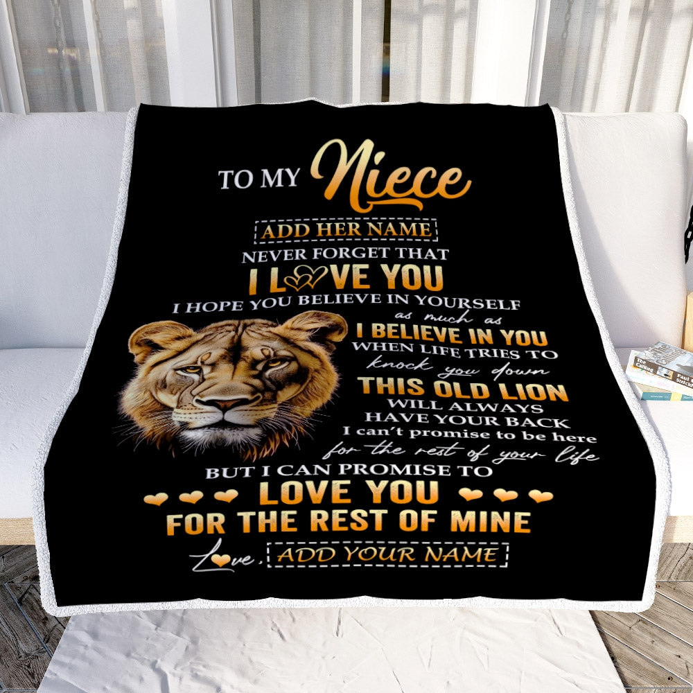 Personalized To My Niece Gifts From Aunt Auntie Blanket Old Lion Love You Niece Birthday Gifts Graduation Christmas Customized Fleece Throw Blanket | siriusteestore