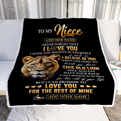 Personalized To My Niece Gifts From Aunt Auntie Blanket Old Lion Love You Niece Birthday Gifts Graduation Christmas Customized Fleece Throw Blanket | siriusteestore