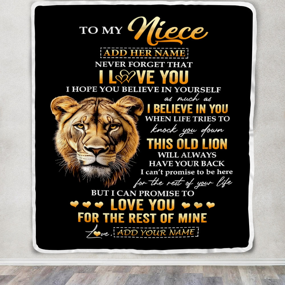 Personalized To My Niece Gifts From Aunt Auntie Blanket Old Lion Love You Niece Birthday Gifts Graduation Christmas Customized Fleece Throw Blanket | siriusteestore