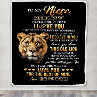 Personalized To My Niece Gifts From Aunt Auntie Blanket Old Lion Love You Niece Birthday Gifts Graduation Christmas Customized Fleece Throw Blanket | siriusteestore