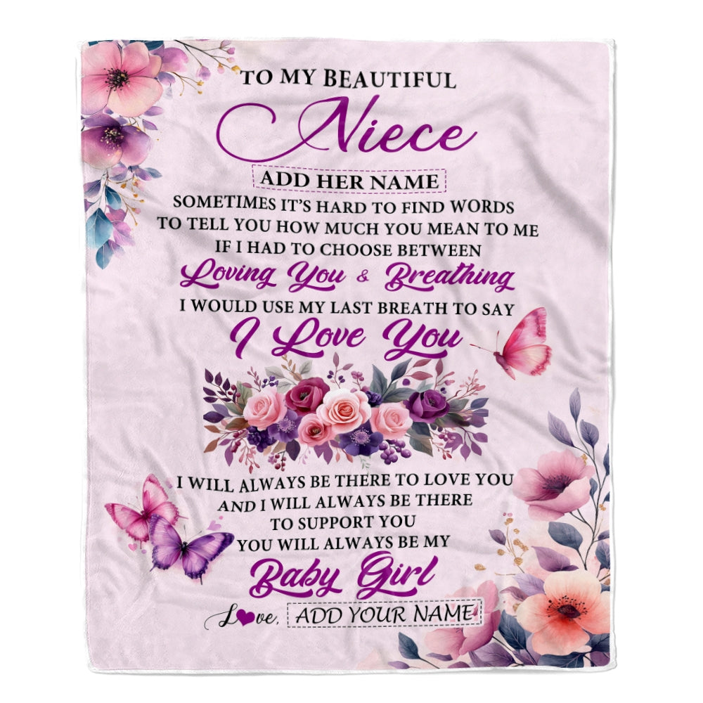 Personalized To My Niece Gifts From Aunt Auntie Blanket Purple Floral Loving You Birthday Gifts For Niece Graduation Christmas Custom Fleece Throw Blanket Shirt & Hoodie | siriusteestore